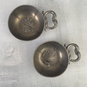 Pair of pewter tasting cups, legal title, made in France.