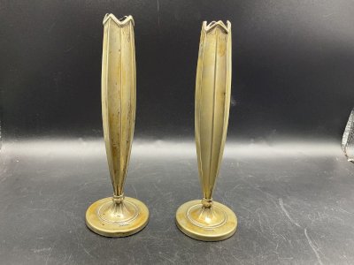 Paire de Vase Soliflore cornet Métal argenté art déco , Art Table