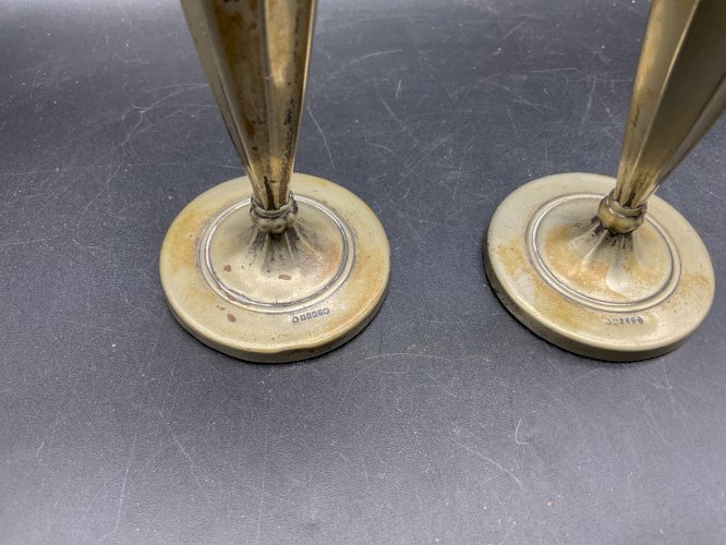 Paire de Vase Soliflore cornet Métal argenté art déco , Art Table