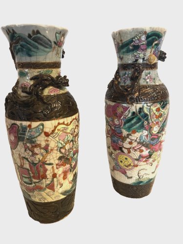 Paire de vases a col en porcelaine de NANKIN XX siècle
