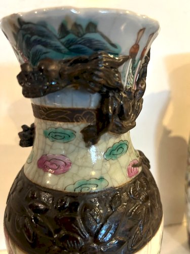 Paire de vases a col en porcelaine de NANKIN XX siècle