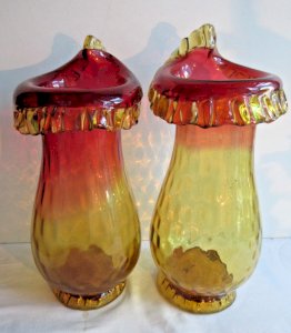PAIR OF ART NOUVEAU VASES RED AND AMBER GLASS, AMBERINA