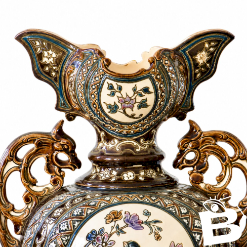 Paire de vases balustres en majolique de 1885 signés Gerbing & Stephan