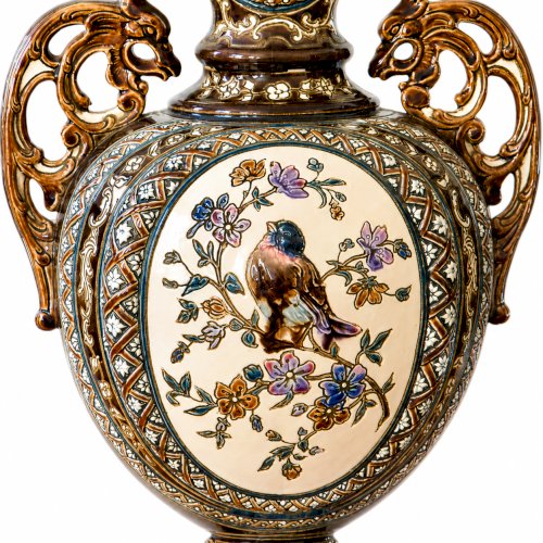 Paire de vases balustres en majolique de 1885 signés Gerbing & Stephan