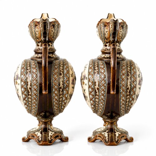 Paire de vases balustres en majolique de 1885 signés Gerbing & Stephan