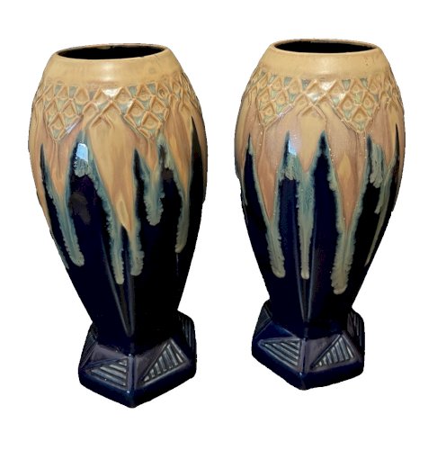 paire de Vases en Grès flammé Denbac céramique vintage  Art déco
