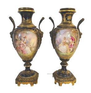 Pair of polychrome porcelain vases, 19th century