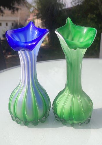 Paire de vases Murano Jack in the Pulpit en verre soufflé ca.1970