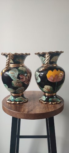Paire de vases Vallauris céramique florale années 50–60
