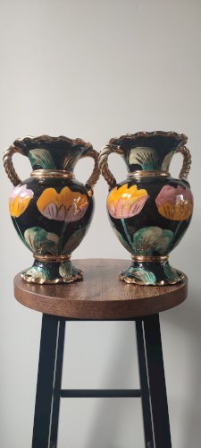 Paire de vases Vallauris céramique florale années 50–60