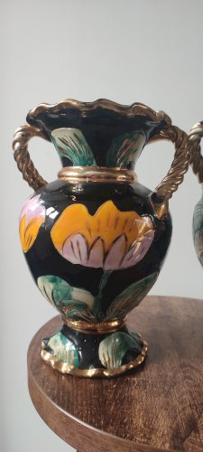 Paire de vases Vallauris céramique florale années 50–60