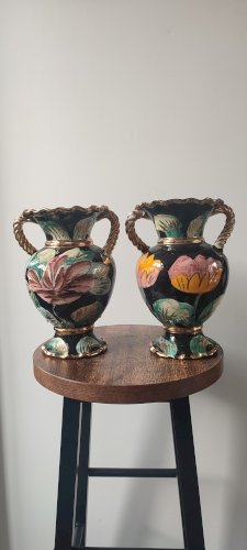 Paire de vases Vallauris céramique florale années 50–60