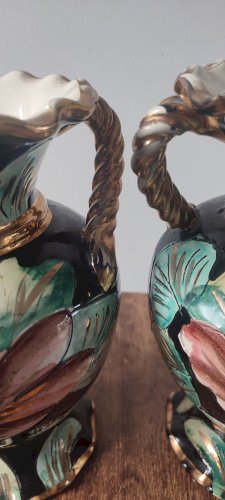 Paire de vases Vallauris céramique florale années 50–60