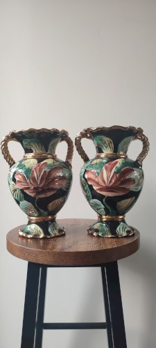 Paire de vases Vallauris céramique florale années 50–60