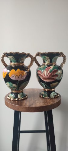 Paire de vases Vallauris céramique florale années 50–60