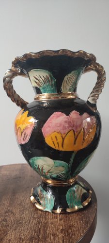 Paire de vases Vallauris céramique florale années 50–60