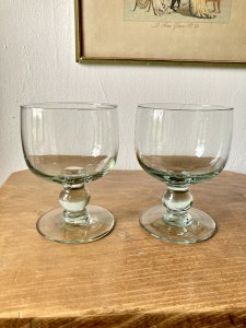 Pair of hand-blown glass stemmed glasses