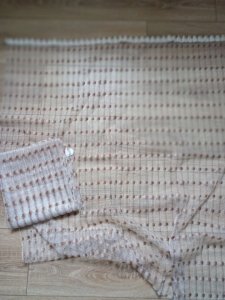 Pair of vintage sheer curtains with brown geometric design (small size)