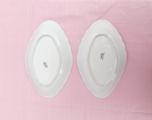 Paire délicats raviers porcelaine décor aux roses