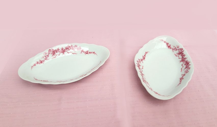 Paire délicats raviers porcelaine décor aux roses