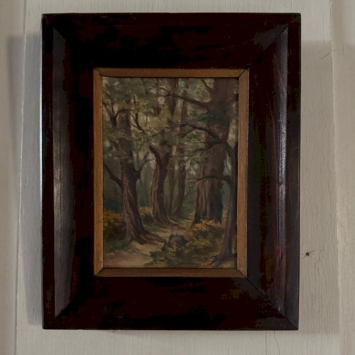 Paire d'huiles sur panneau sous-bois Haute-Marne par Jean Bernard XXe A5715