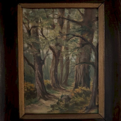 Paire d'huiles sur panneau sous-bois Haute-Marne par Jean Bernard XXe A5715