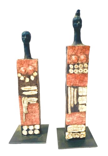 Paire d'objets sculptés en céramique émaillée XX siècle