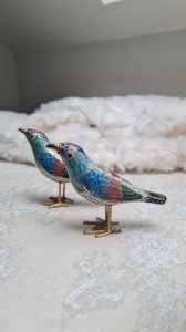 Paire doiseaux cloisonnés vintage -oiseaux émaillés