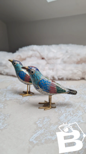Paire doiseaux cloisonnés vintage -oiseaux émaillés