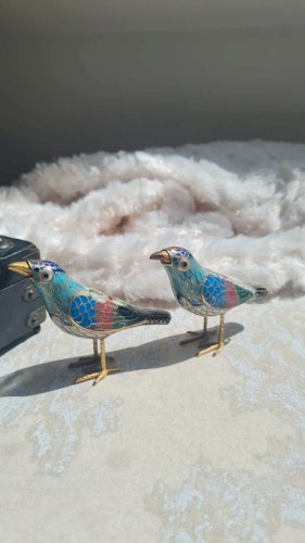 Paire doiseaux cloisonnés vintage -oiseaux émaillés