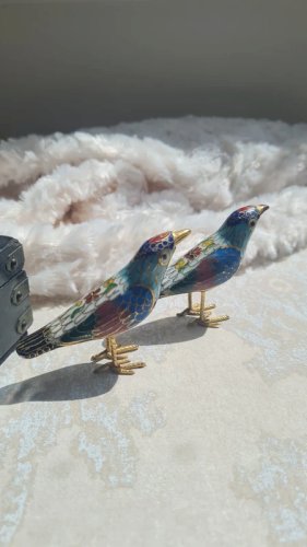 Paire doiseaux cloisonnés vintage -oiseaux émaillés