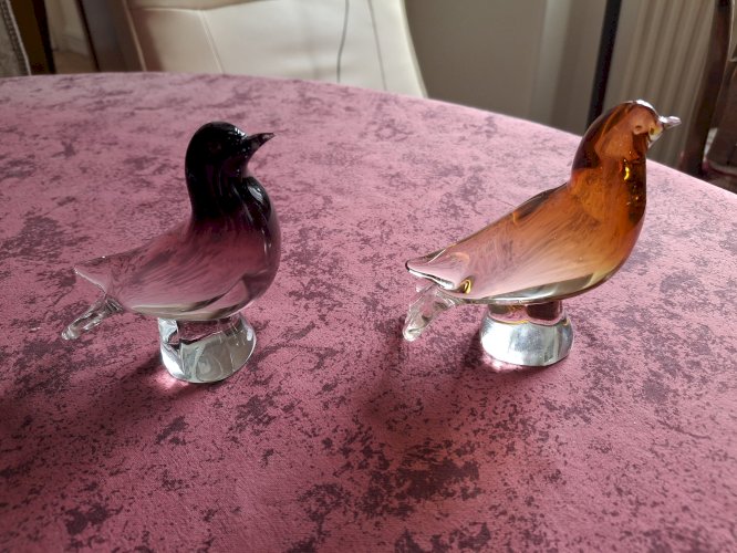 Paire d'oiseaux en verre de Murano taille assez grande