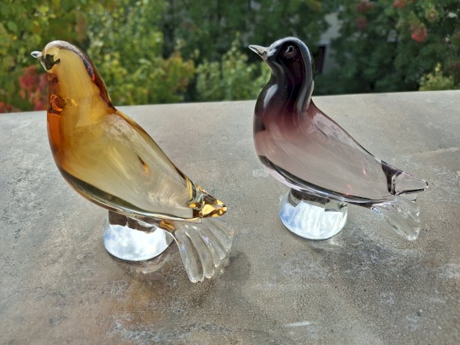 Paire d'oiseaux en verre de Murano taille assez grande