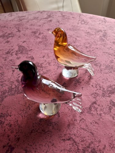 Paire d'oiseaux en verre de Murano taille assez grande