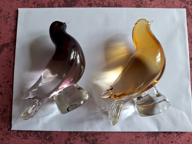 Paire d'oiseaux en verre de Murano taille assez grande