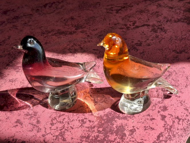 Paire d'oiseaux en verre de Murano taille assez grande