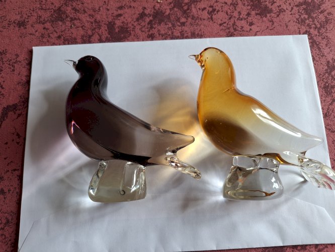 Paire d'oiseaux en verre de Murano taille assez grande