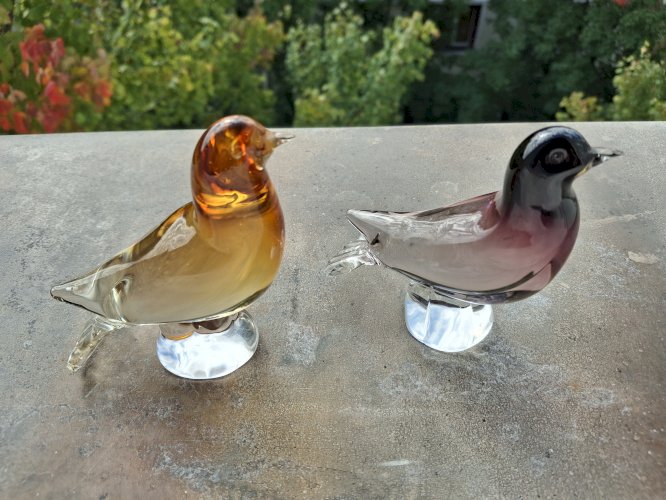 Paire d'oiseaux en verre de Murano taille assez grande