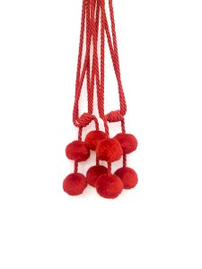 Paire embrases rideaux vintage pompons rouges