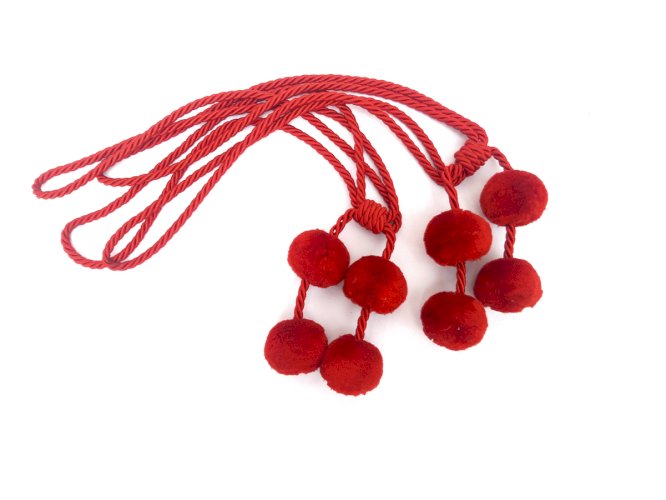 Paire embrases rideaux vintage pompons rouges
