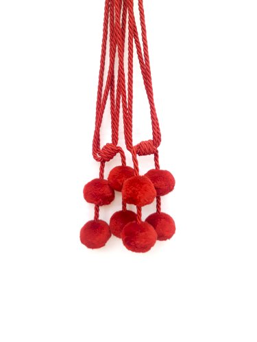 Paire embrases rideaux vintage pompons rouges