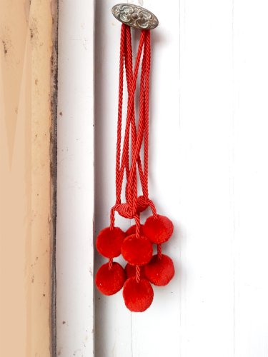 Paire embrases rideaux vintage pompons rouges