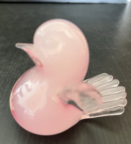 paire oiseaux en verre rose  transparent dlg de Seguso  murano vintage verrerie