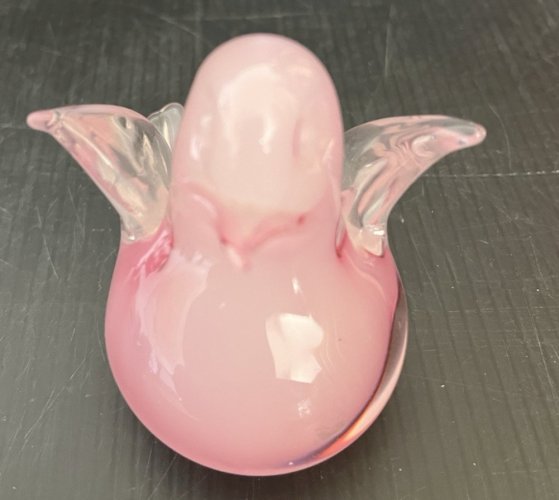 paire oiseaux en verre rose  transparent dlg de Seguso  murano vintage verrerie
