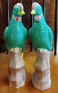 Paire OISEAUX Statuettes CERAMIQUE Polychrome Animal Decoration 7,5MAG 21/02