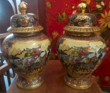 PAIRE POTICHES SATSUMA Vase ASIATIQUE Porcelaine ASIE Pot Couvercle 18MAG 19/12