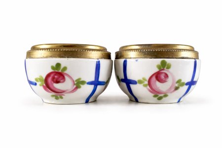 Pair of Salerons Limoges Art Deco 1920 Painted Porcelain Gold Gilt Vintage