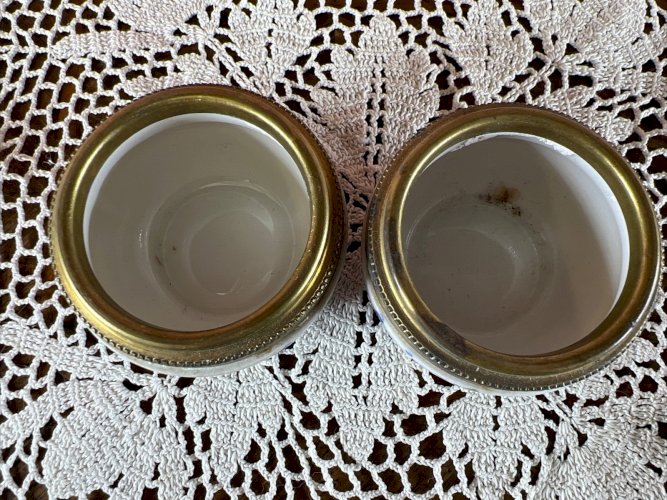 Paire Salerons Limoges Art Déco 1920 Porcelaine Peinte Dorure Vintage