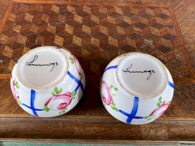 Paire Salerons Limoges Art Déco 1920 Porcelaine Peinte Dorure Vintage