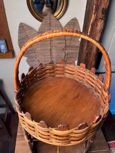 Panier bar portatif vintage en bois et osier
